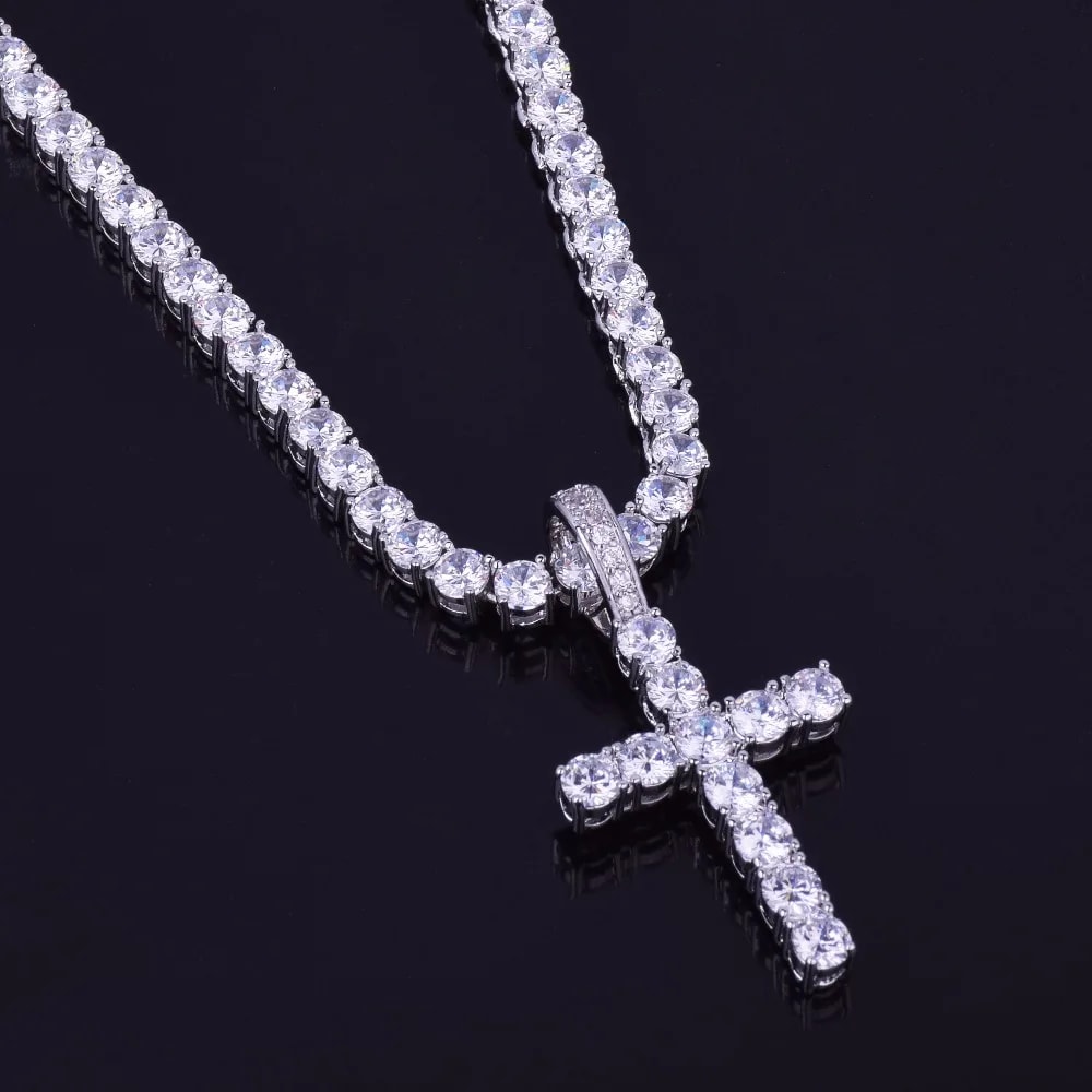 Cross Pendant With Tennis Chain Necklace 